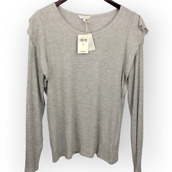 Lucky Brand XL Rib Ruffle Top Light Heather Grey Long Sleeves NEW 7W63484 $49 - Picture 11 of 12